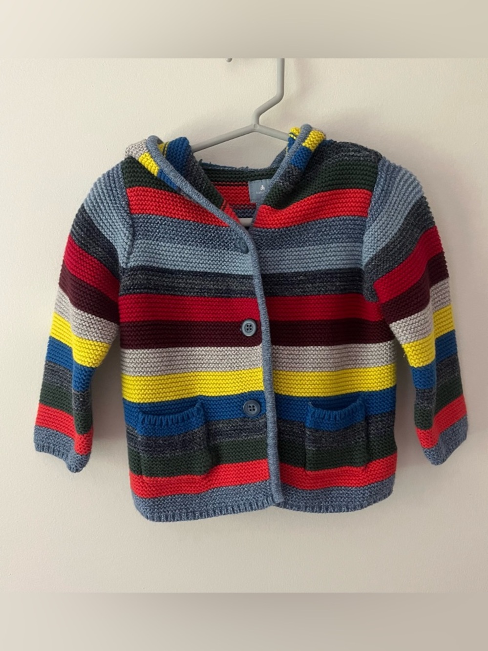 Baby GAP Cardigan Sweater Hooded Rainbow Stripe 6-12m Cotton